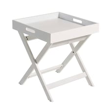 Folding Butlers Side Table Portable Wooden Food Serving Tray White