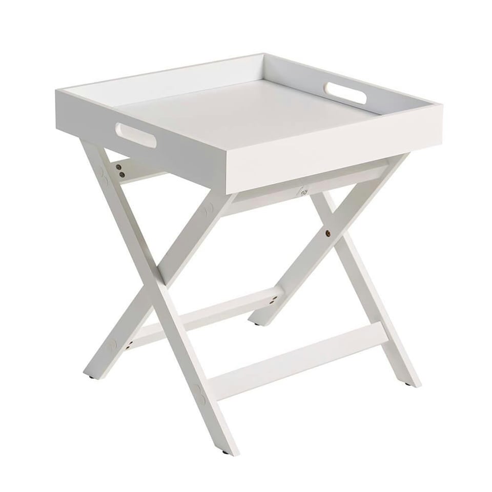 image 1 of Folding Butlers Side Table Portable Wooden Food Serving Tray White