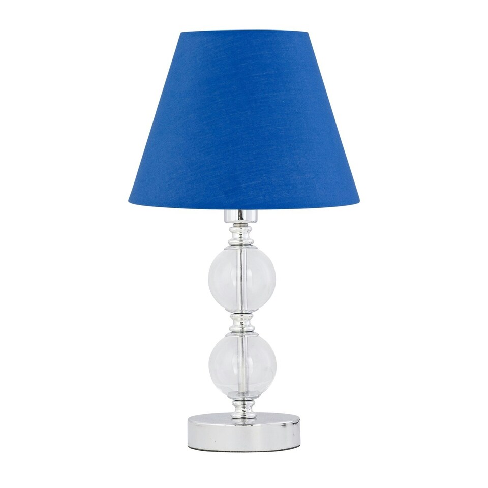 image 1 of Chrome Two Ball Table Lamp with Royal Blue Shade Chrome | Blue