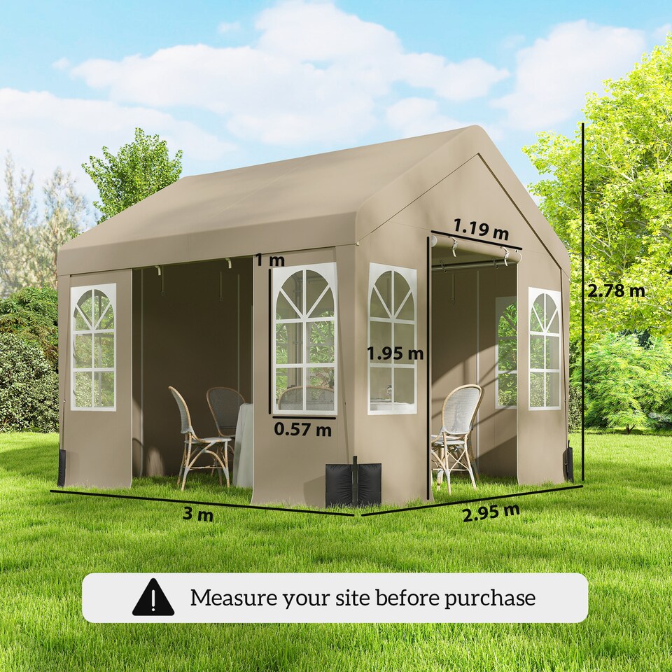 image 1 of Outsunny 3 x 3 m Party Tent, Outdoor Canopy Tent with Sidewalls, Beige | Cream | Beige | 295 x 300 x 278 cm
