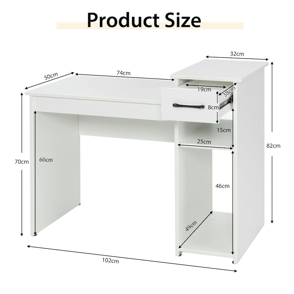 image 1 of COSTWAY Computer Desk with Drawer Compact Study Desk White White