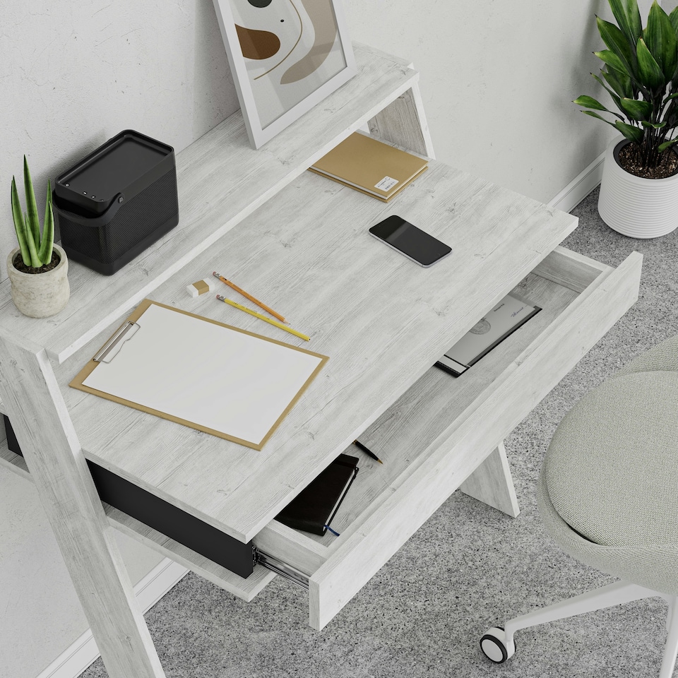 image 1 of Cowork Modern Desk Ancient White Wall Mounted With Drawer 94cm Wide White