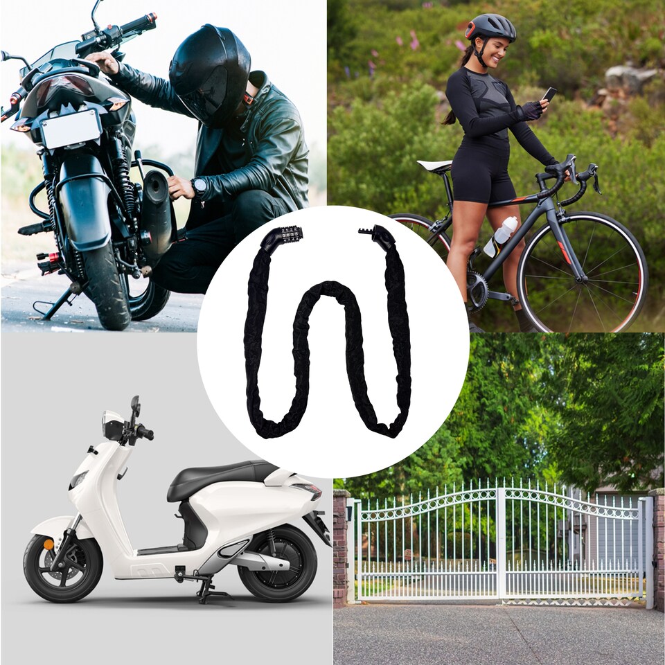 image 1 of Bike Heavy-Duty Chain Lock with 4-Digit Resettable Combination - 8mm x 1.8m