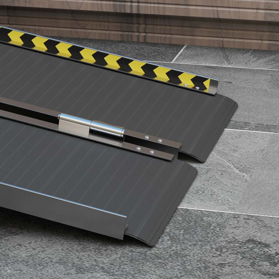 image 1 of HOMCOM Wheelchair Ramp, 122L 73Wcm, 272KG Capacity, Folding Aluminium Threshold Ramp with Non-Skid Surface, Transition Plates Above and Below for Home, Steps, Stairs, Curbs, Doorways