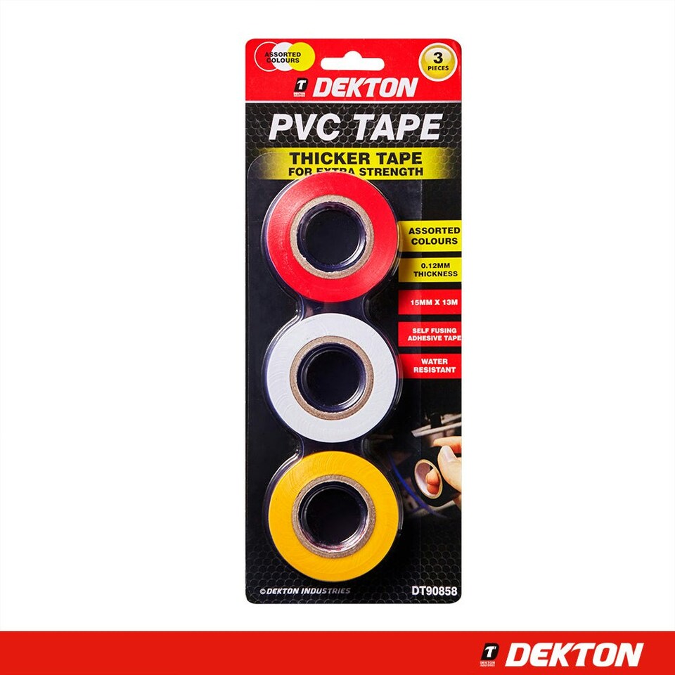 image 1 of Dekton 3pc 13M PVC Tape Electrical Insulation (YELLOW / RED / WHITE)