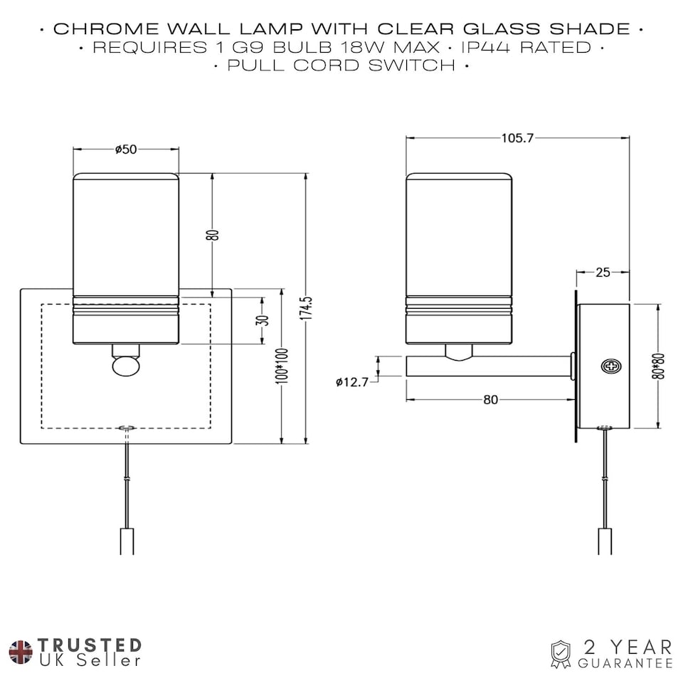 image 1 of Compact Designer IP44 Rated Bathroom Wall Light Fitting with Tubular Glass Shade | Chrome