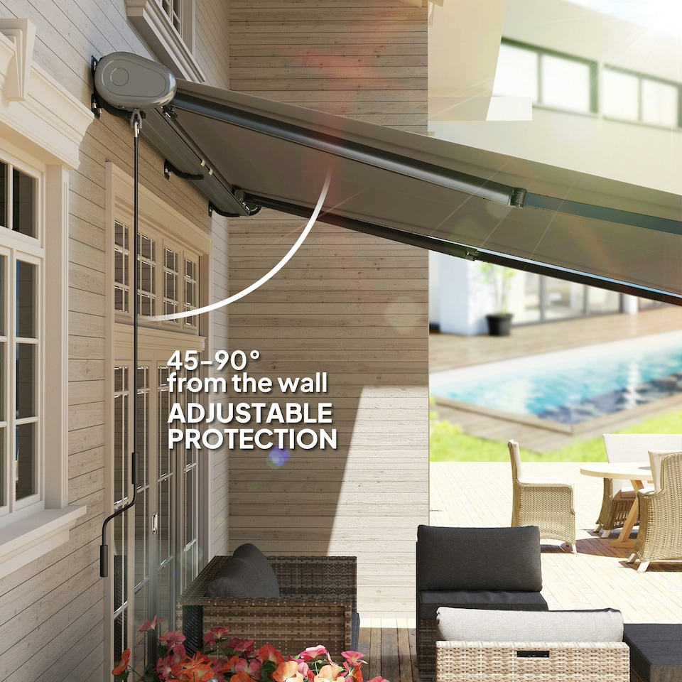 image 1 of Outsunny 4x3(m) Full Cassette Electric Awning, Aluminium Frame Grey | Light Grey