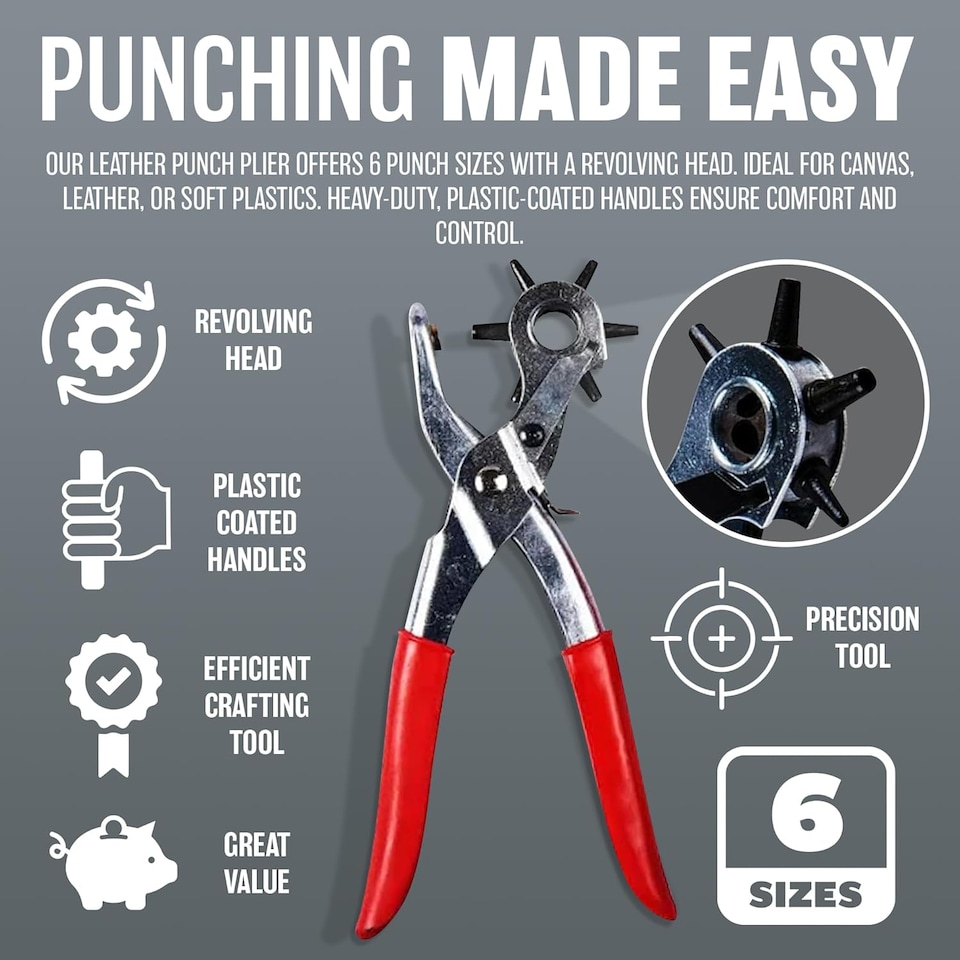 image 1 of Revolving Leather Punch Plier Rivet 6 Sizes Heavy Duty DIY Eyelet Hole