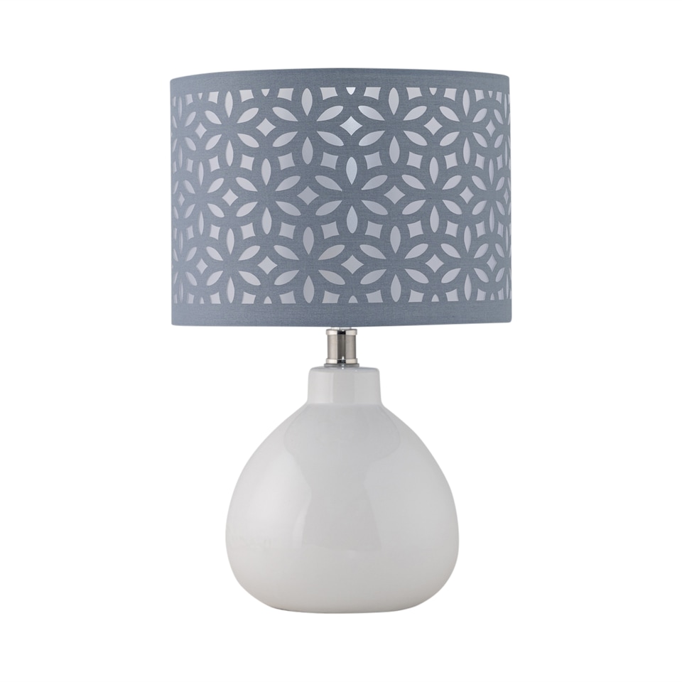 image 1 of Set of 2 Tuscan - White Ceramic Lamps with Grey Cut Out Shade | White | Grey | Medium | 2