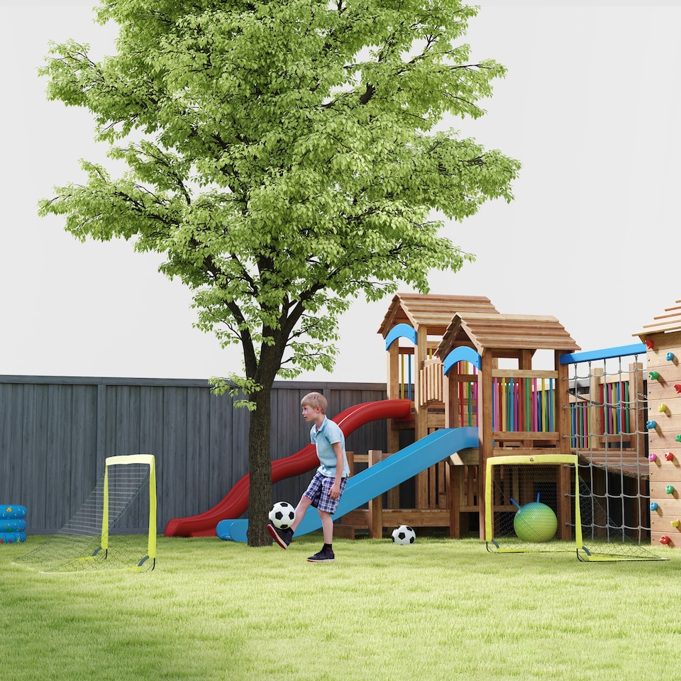 image 1 of HOMCOM Two Football Goal Nets, Foldable Outdoor Sport Training Equipment, for Adults, Teens, with Carrying Bag, Yellow | Yellow