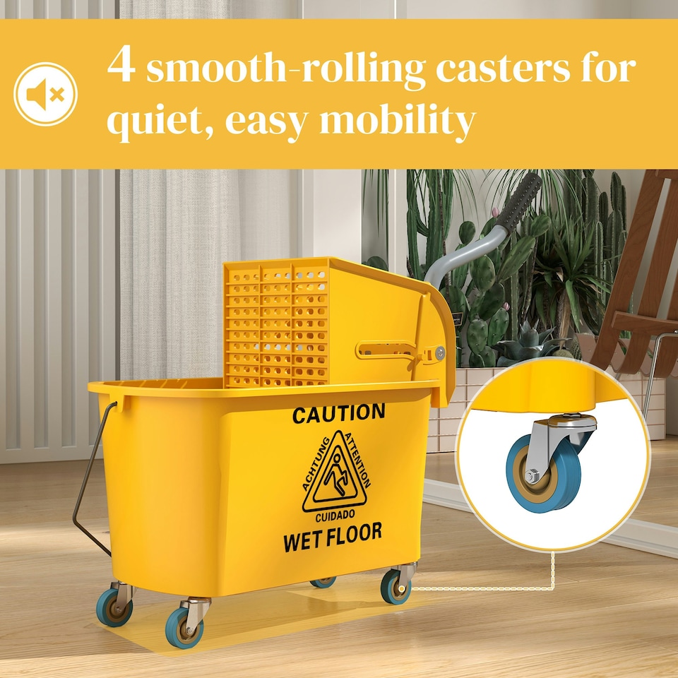 image 1 of HOMCOM Mop Bucket with Wringer on Wheels for Floor Cleaning 20 Litre Yellow