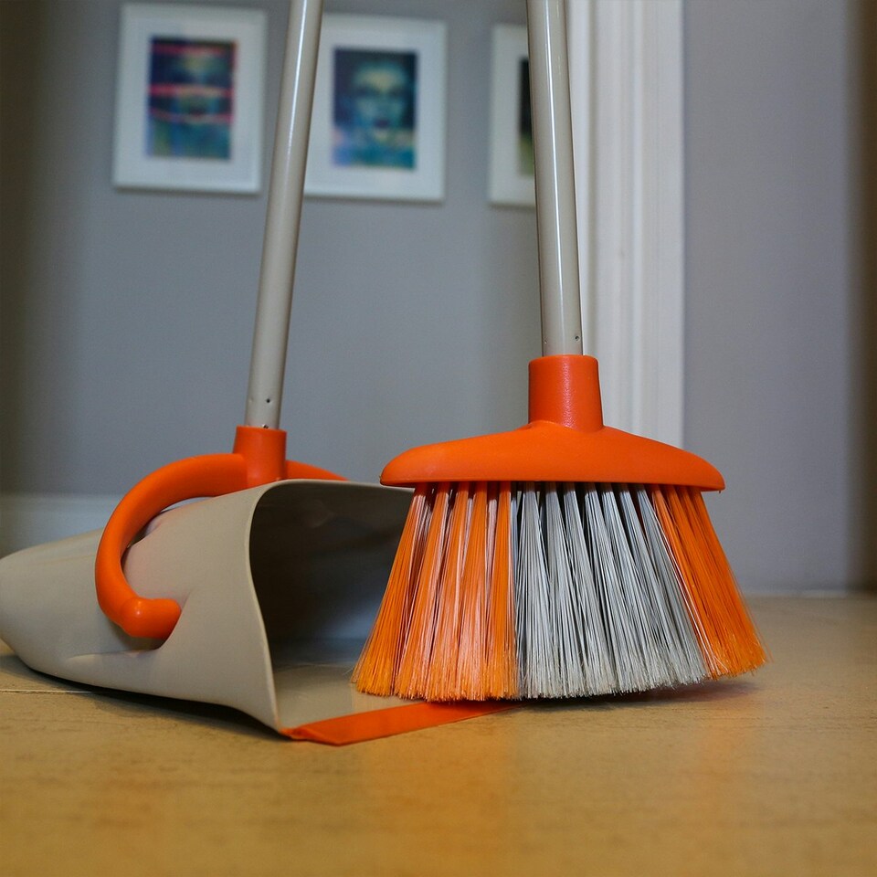 image 1 of Charles Bentley Brights Indoor Long Handled Lobby Dustpan & Brush Set - Orange