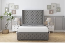 Sloomy Arundel Pewter Dumfries Bed Frame With 50"  Upholstered Wingback Headboard 2'6 Small Single