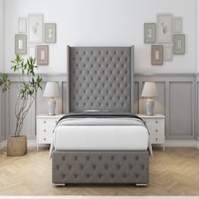 Sloomy Arundel Pewter Dumfries Bed Frame With 50" Upholstered Wingback Headboard 2'6 Small Single
