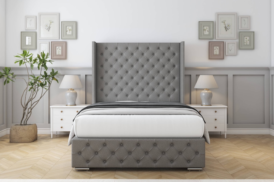 image 1 of Sloomy Arundel Pewter Dumfries Bed Frame With 50"  Upholstered Wingback Headboard 2'6 Small Single