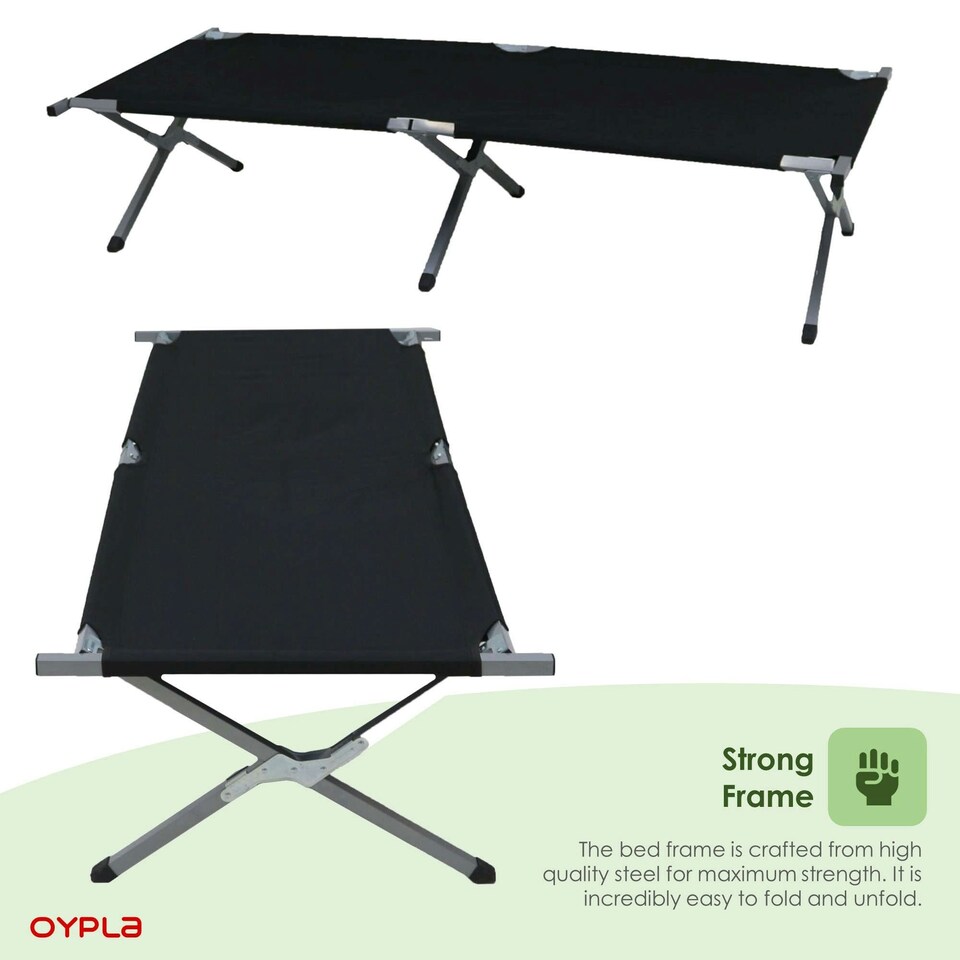 image 1 of Oypla Heavy Duty Outdoor Folding Camping Bed Portable with Carry Bag Black