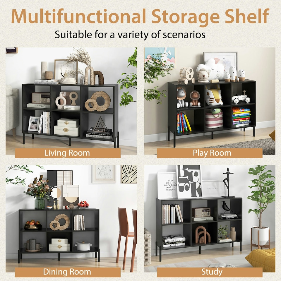 image 1 of COSTWAY Wooden Storage Bookcase 6 Cube Bookshelf Rack Black Black