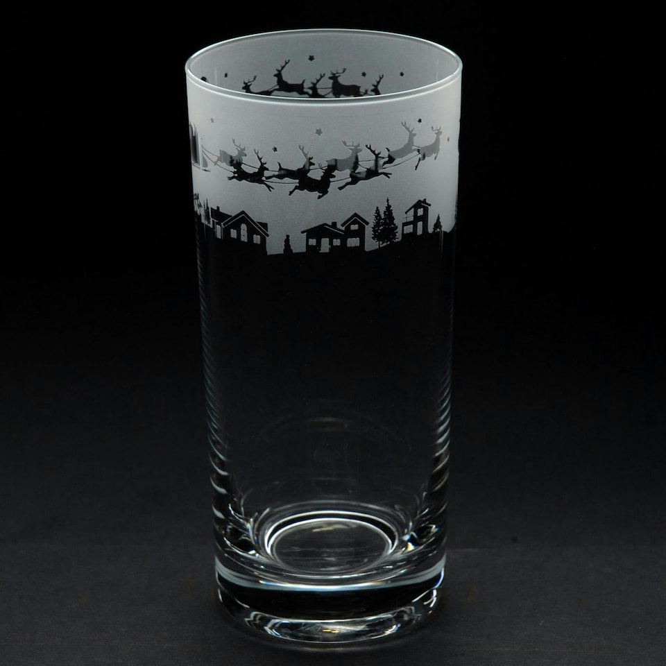 Animo Glass Highball Glass Etched Tumbler Santa