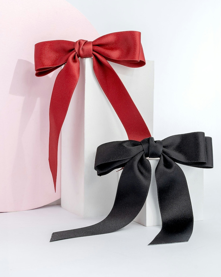 image 1 of Brushworks Satin Hair Bow Duo – Red & Black