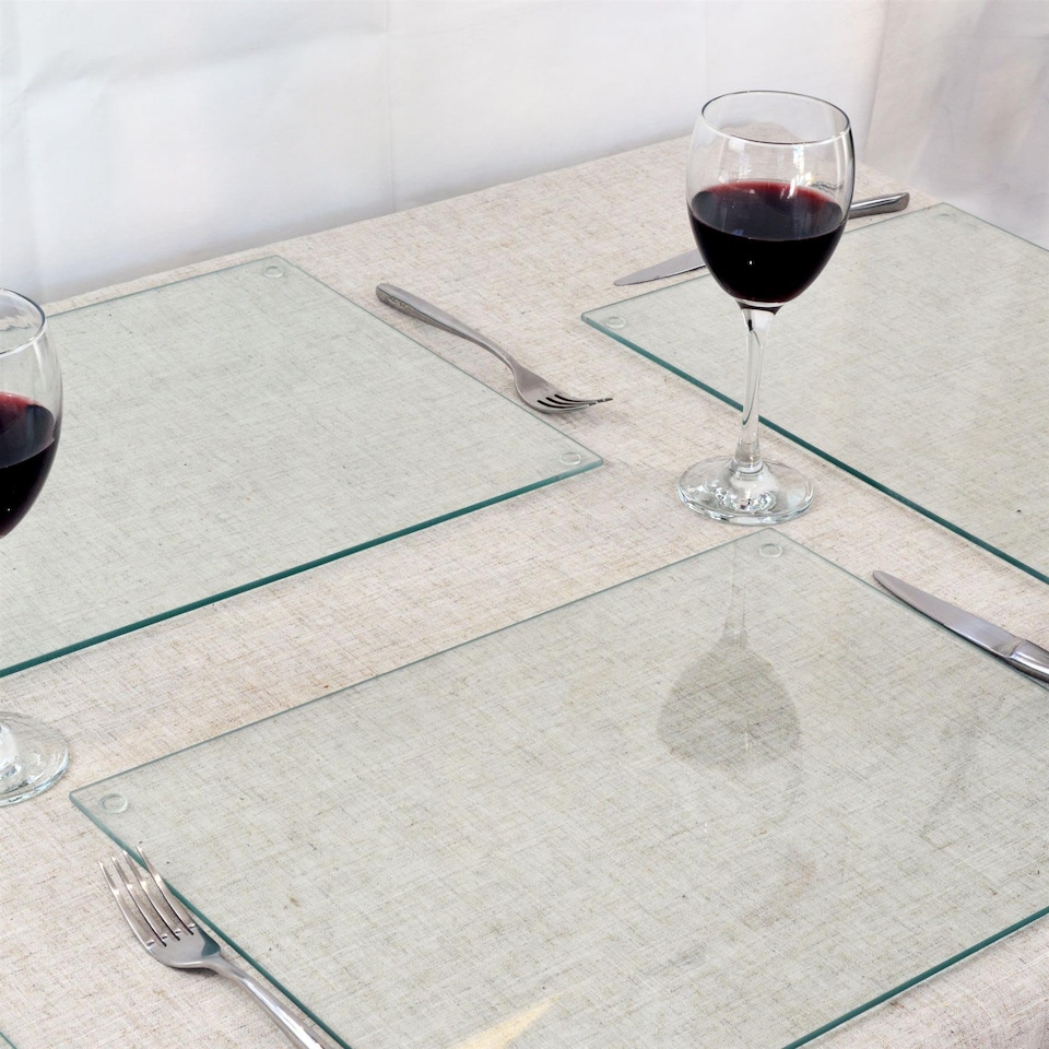 image 1 of Harbour Housewares 12pc Glass Placemats & Coasters Set - 40cm x 30cm - Clear | Clear | Clear