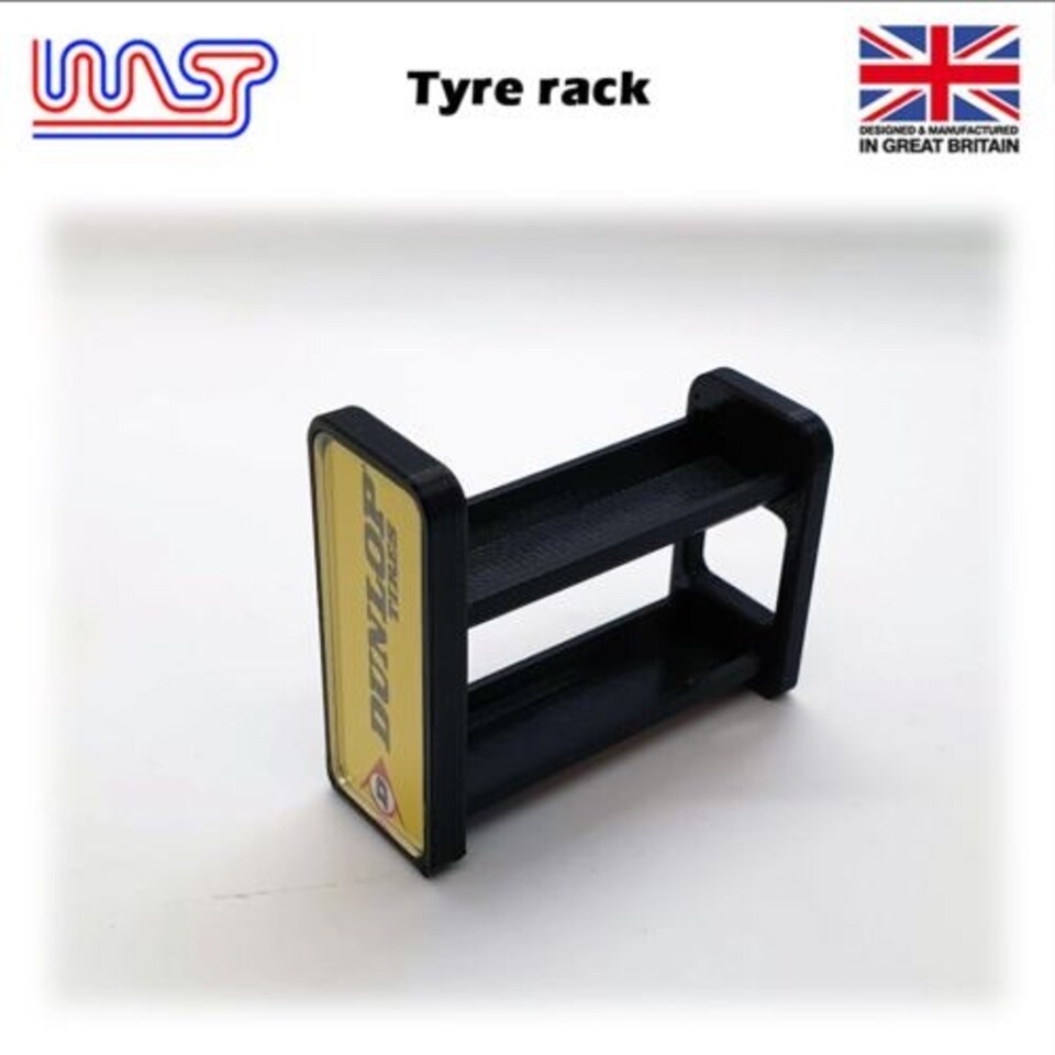 image 1 of Slot Car Scenery Track Side Tyre Wheel Rack Black with Logos 1:32 WASP