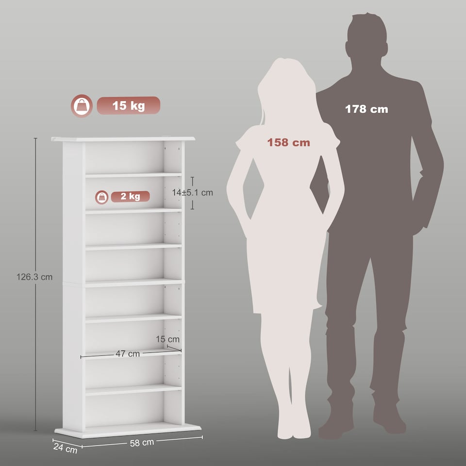 image 1 of HOMCOM CD Storage Unit DVD Tower Blu-ray Storage Shelf for Living Room White