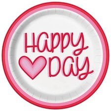 Retro Valentine Hearts Round Paper Plates 22cm - Pack of 8