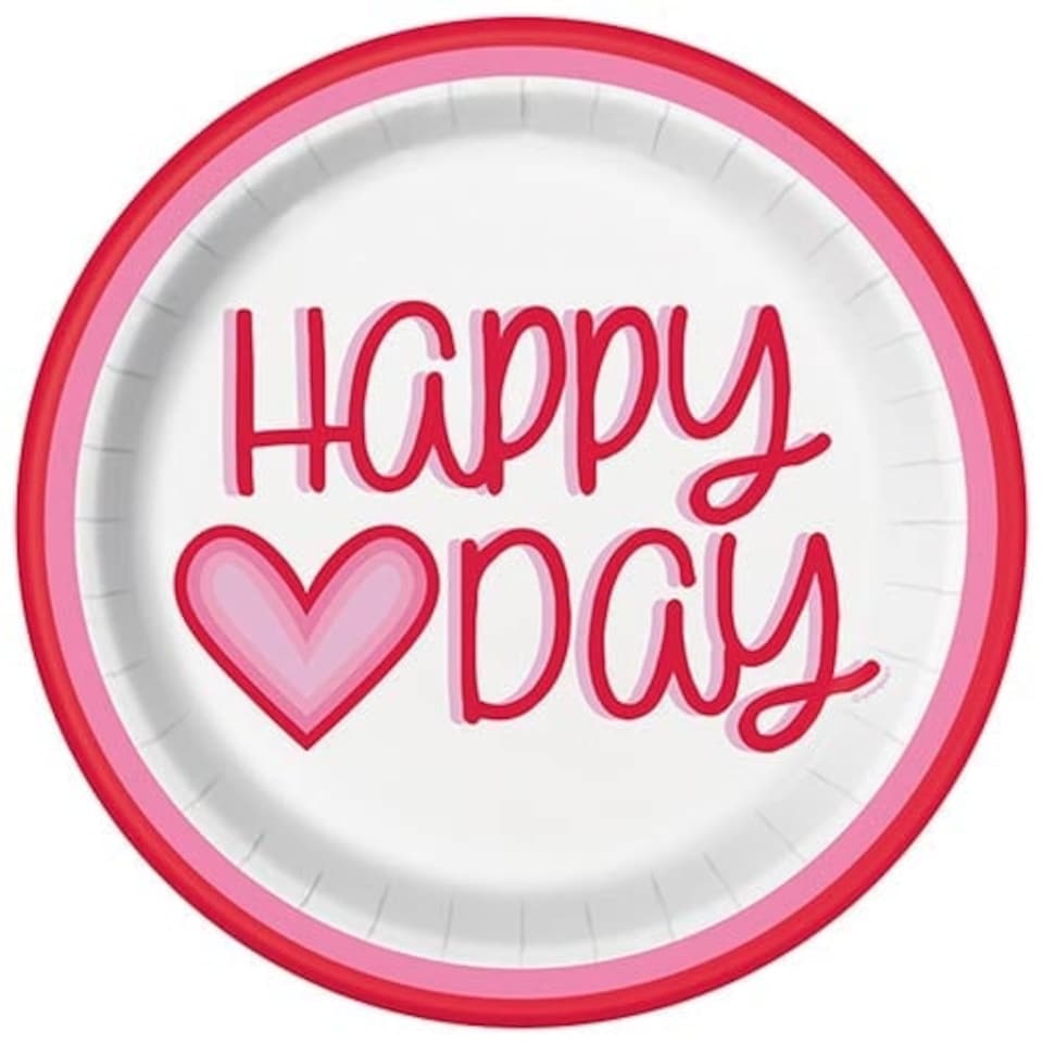 Retro Valentine Hearts Round Paper Plates 22cm - Pack of 8