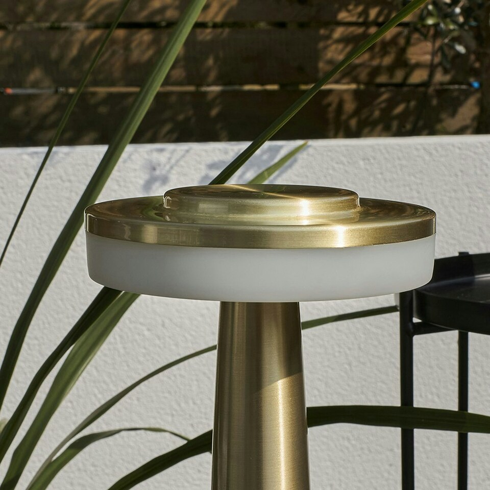 image 1 of ValueLights 3 Pack Talence Brass LED Rechargeable Battery Operated Dimmable Touch Table Lamp Indoor/Outdoor