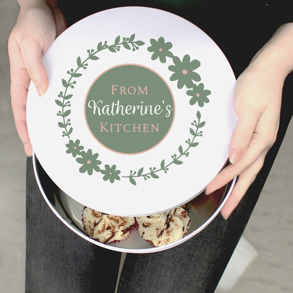 image 1 of Personalised Floral Cake Tin White