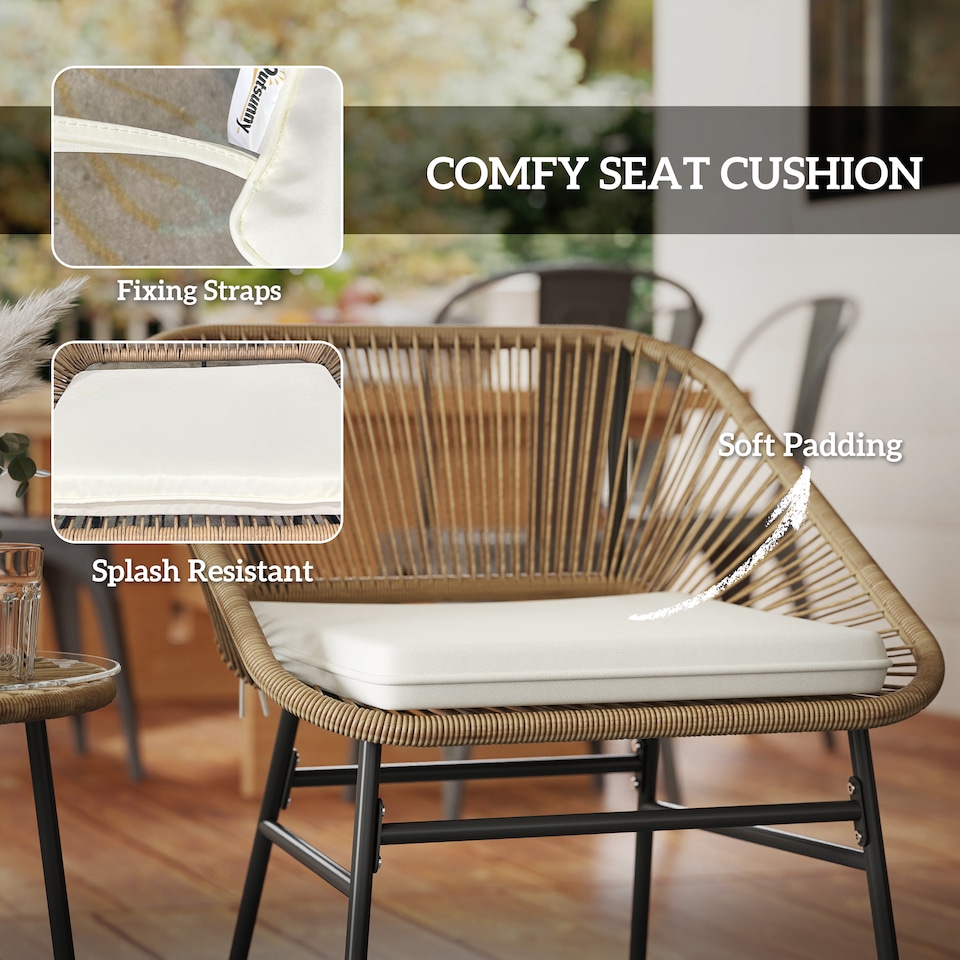 image 1 of Outsunny Rattan Bistro Set, Small Balcony Furniture with Cushion, Light Grey