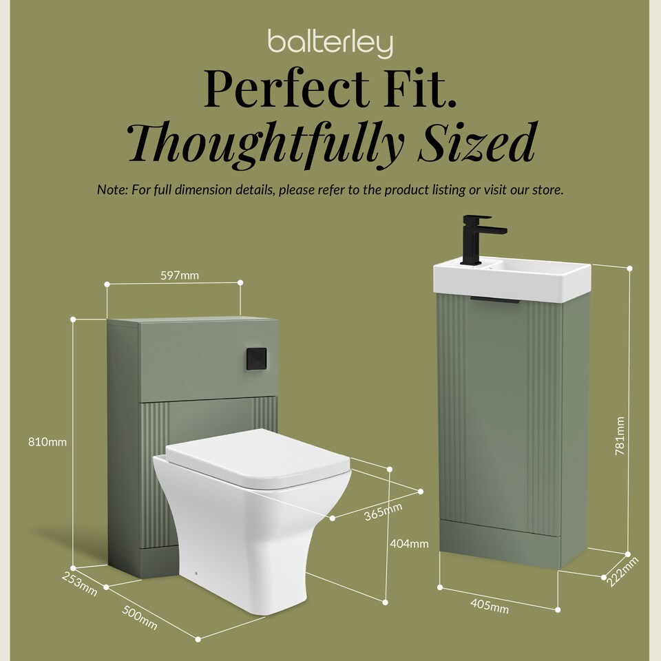 image 1 of Balterley Cloakroom Suite - Fluted Floor Standing Vanity, WC, Toilet and Tap | Green | Satin Green | 781.0000 x 400.0000 x 222.0000mm