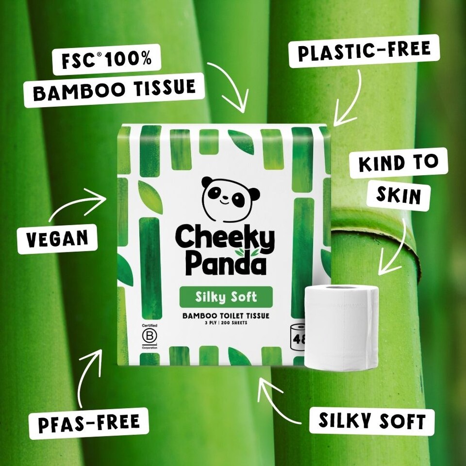 image 1 of Cheeky Panda Classic Bamboo Toilet Paper 48 rolls 200 sheet 3 ply sheets | White | 48 Rolls Unwrapped | 48