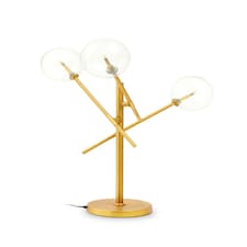 Interiors by Premier Luxe Brass Finish Table Lamp, Three Bulb Table Light With Glass Spherical Shades, Metal And Glass Table Lamp Gold