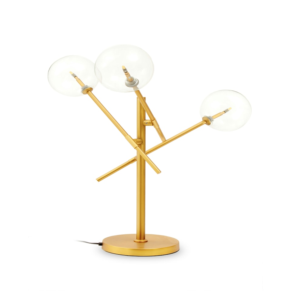 image 1 of Interiors by Premier Luxe Brass Finish Table Lamp, Three Bulb Table Light With Glass Spherical Shades, Metal And Glass Table Lamp Gold