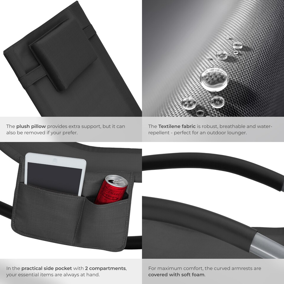 image 1 of Sun Lounger Taya with a Modern Design, Rocking Function and Breathable Surface | Black | black | 1