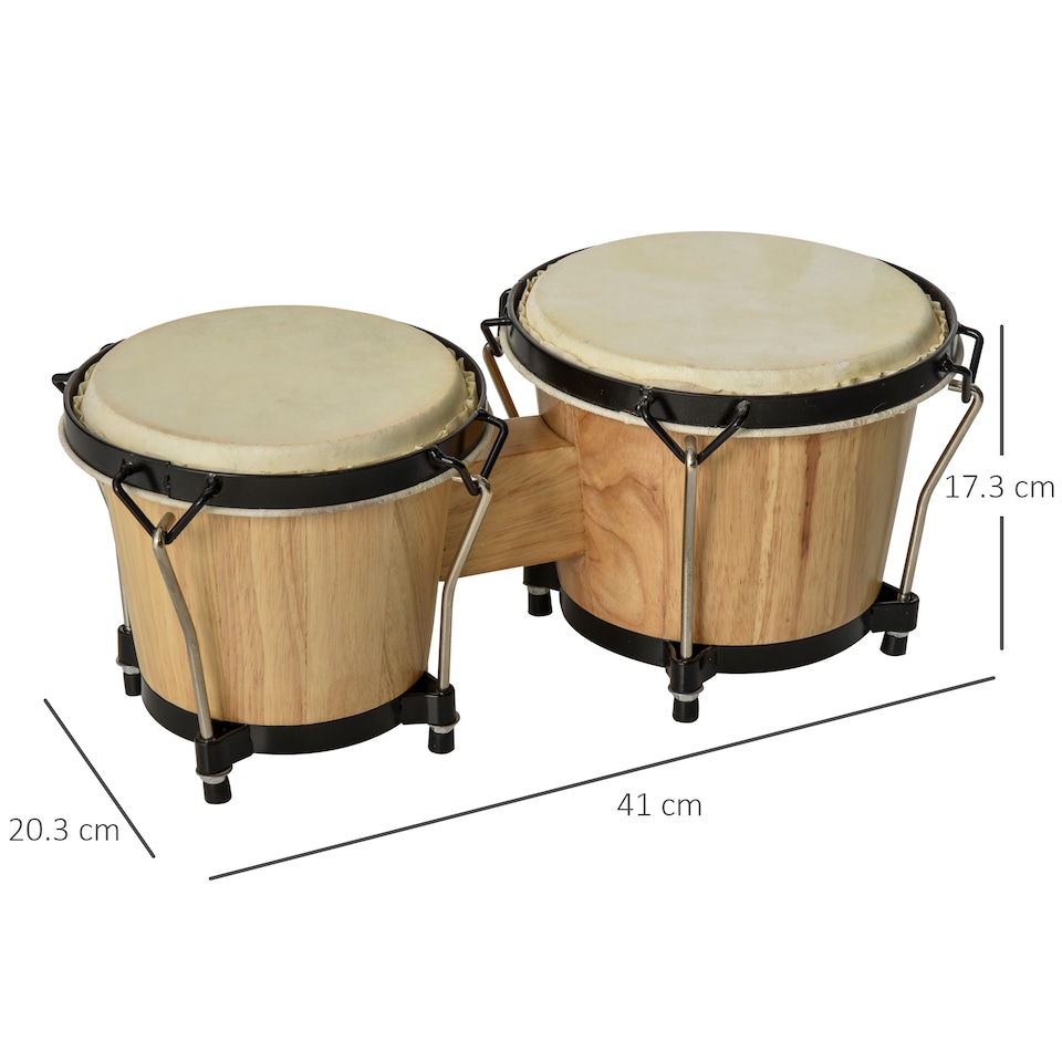 image 1 of HOMCOM Wooden Bongo Drum, Percussion Instrument, Drums, Tuning Wrench For Adults Beginners