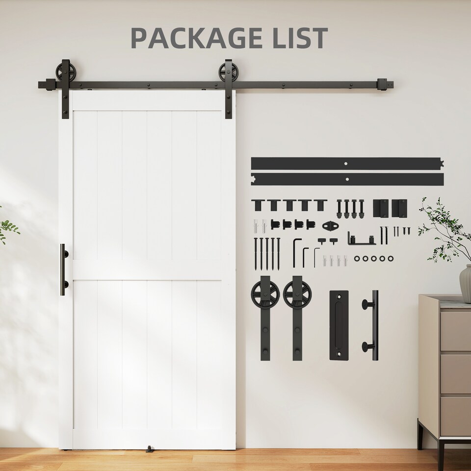 image 1 of HOMCOM 213.4cm Sliding Barn Door Kit, Sliding Door with Track, White