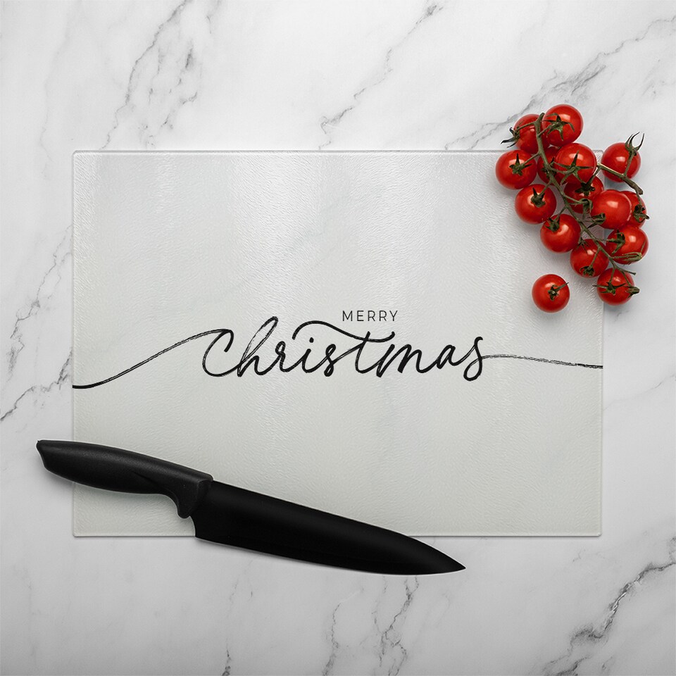 image 1 of Merry Christmas Hand Drawn Lettering Dining Glass Chopping Board | Multi
