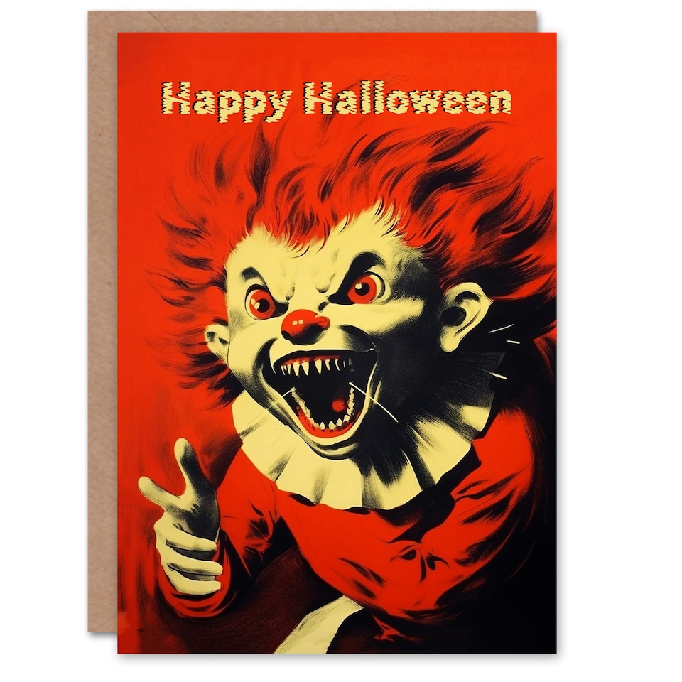 image 1 of Scary Clown Red Horror Monster Halloween Card