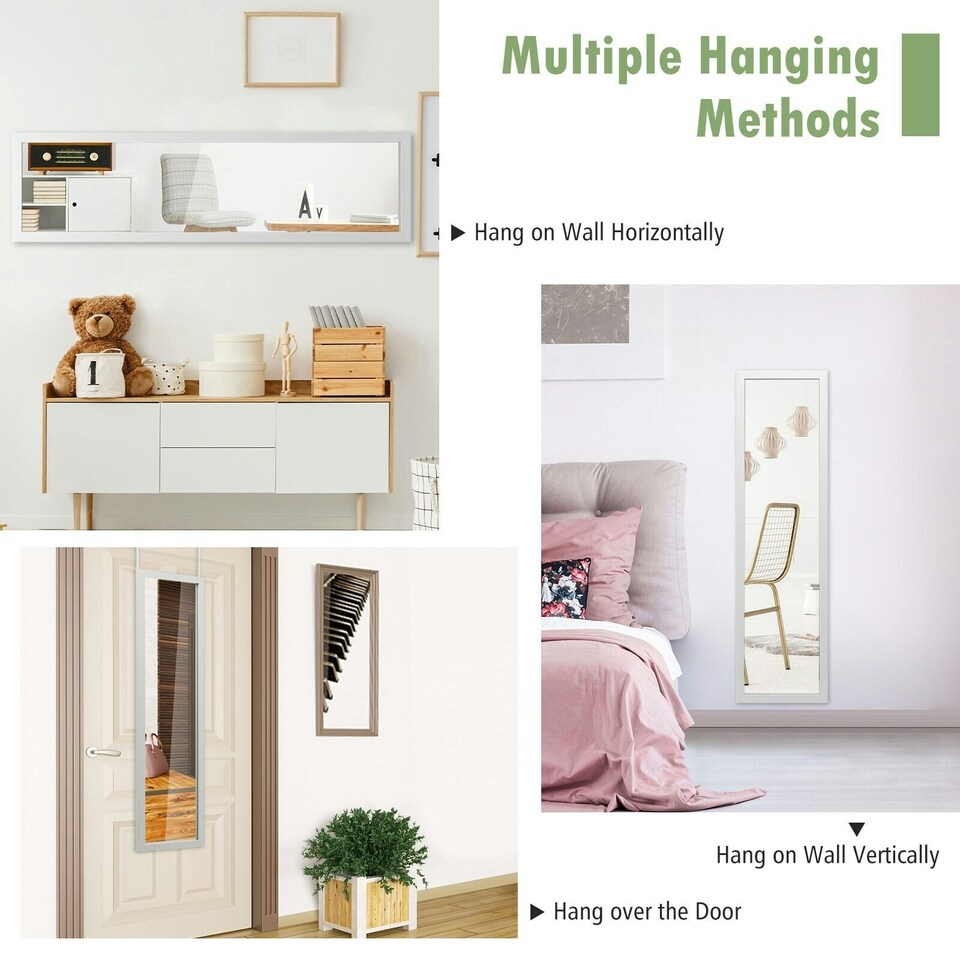 image 1 of COSTWAY Full Length Mirror Over the Door Wall Hanging White White