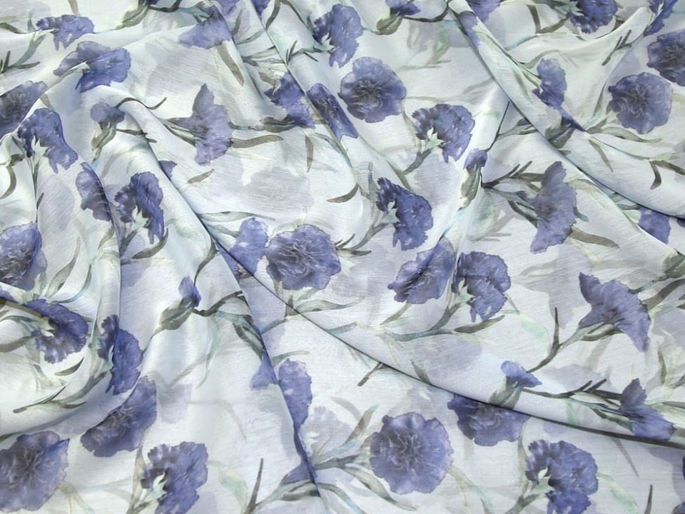 Blue Riva Crinkle Sheer Chiffon Fabric for Dressmaking, 148cm / 58" Wide - per metre