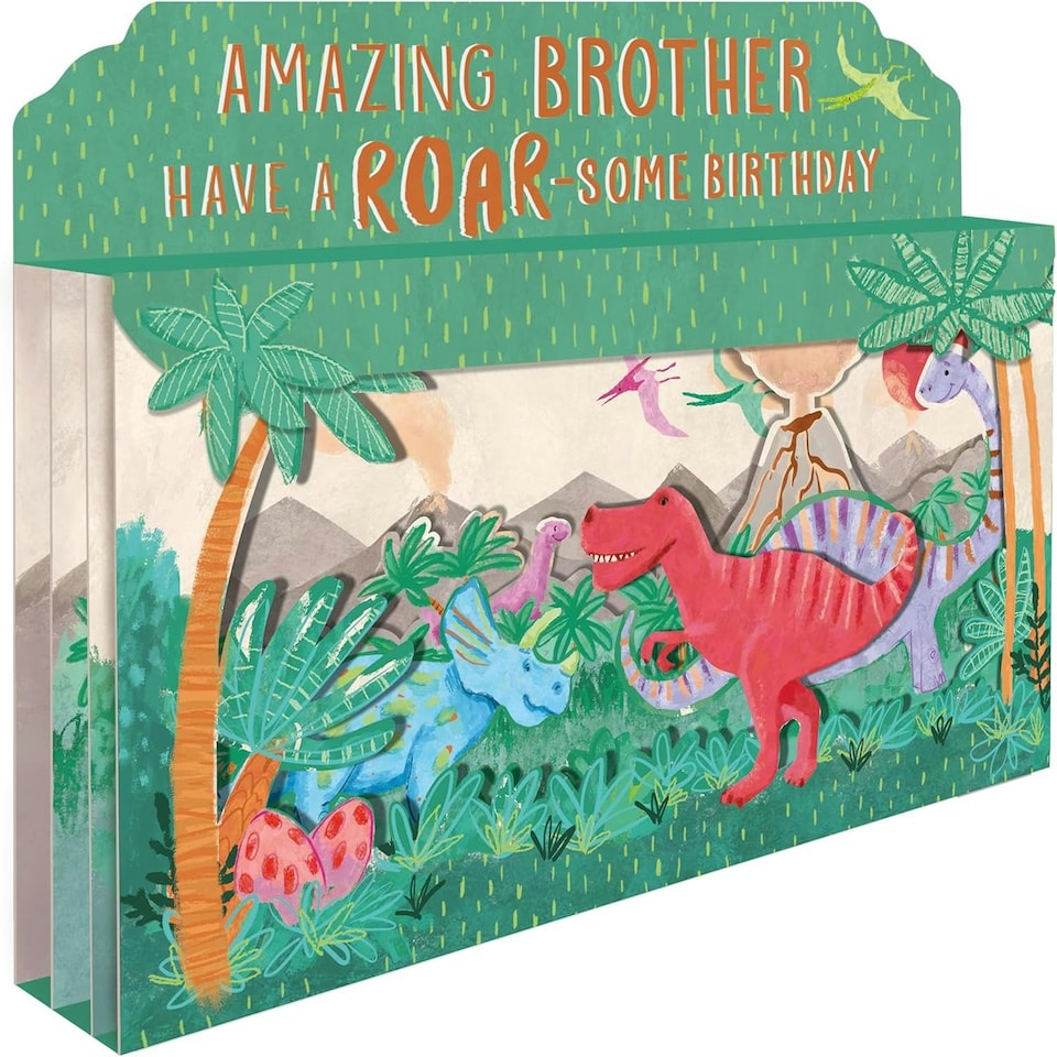 image 1 of Spectacular 3D Roar-Some Dinosaur Scene Brother Birthday Card