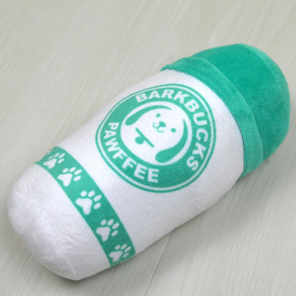 image 1 of Barkbucks Plush Novelty Dog Toy Squeaky Coffee Inspired Puppy Christmas Birthday Present Pup Cup Puppaccino