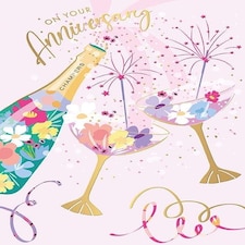 Words 'n' Wishes Anniversary Card - Bottle of Champagne with an Embossed Foil Finish - Eco-Friendly