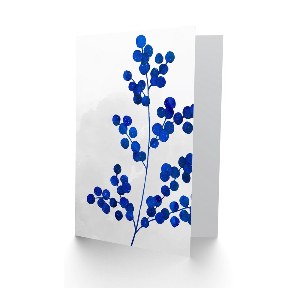 image 1 of Sprig Of Berries Blueberries Blue Fruit Simple Bright Greeting Card