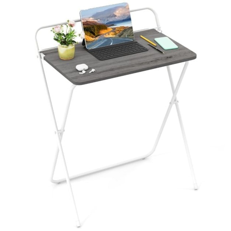 image 1 of COSTWAY 60CM Folding Computer Desk with Tablet Bracket Grey Grey