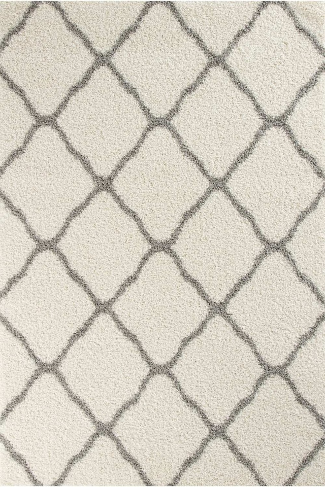 image 1 of THE RUGS Shaggy Rug – Modern Moroccan Design Rugs for Living Room, Bedroom, Hallway, 3 cm Thick Area Rugs, (Moroccan Ivory/Grey, 80x150cm)