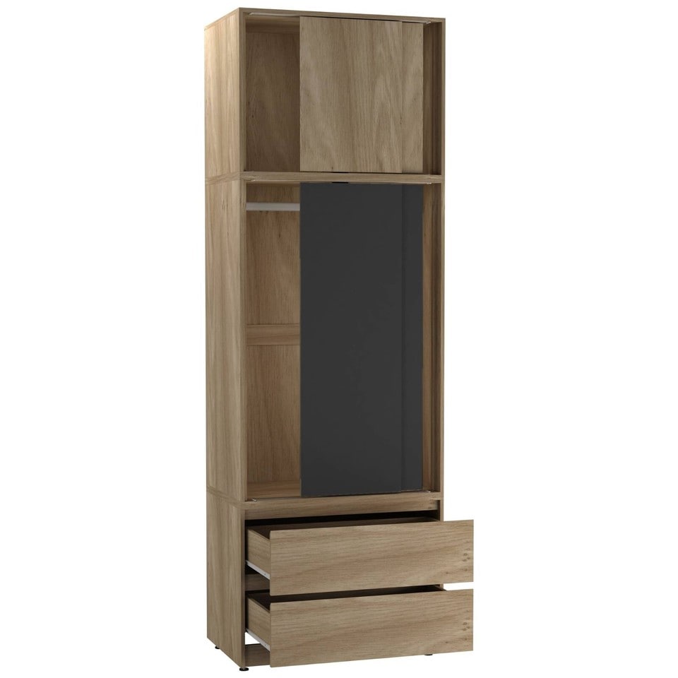 image 1 of 240cm 2 Sliding Doors Wardrobe Bedroom Storage Closet Hanging Rail Cupboard Unit | Multi | Oak Carcass & Black Doors | 1