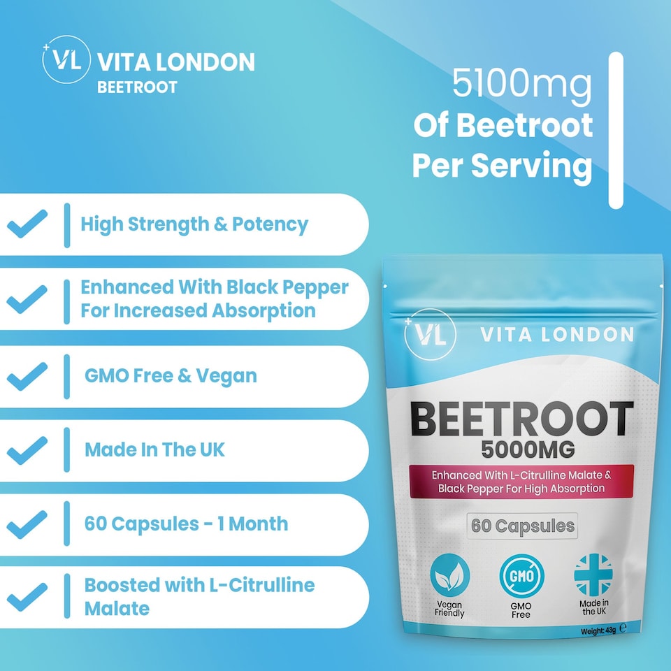 image 1 of Beetroot Capsules - 5000mg +  L-Citrulline Malate & Black Pepper - 60 Capsules